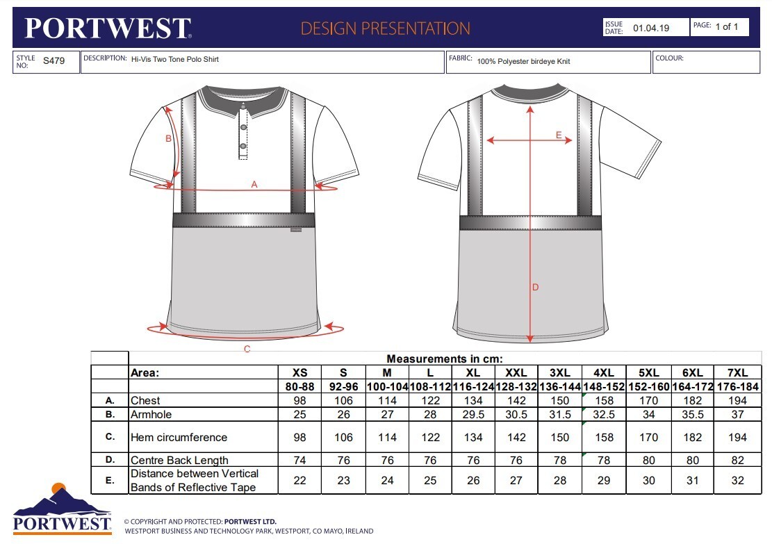 Portwest Hi Vis Contrast Polo Shirt Short Sleeve High Visibility Workwear Shirt