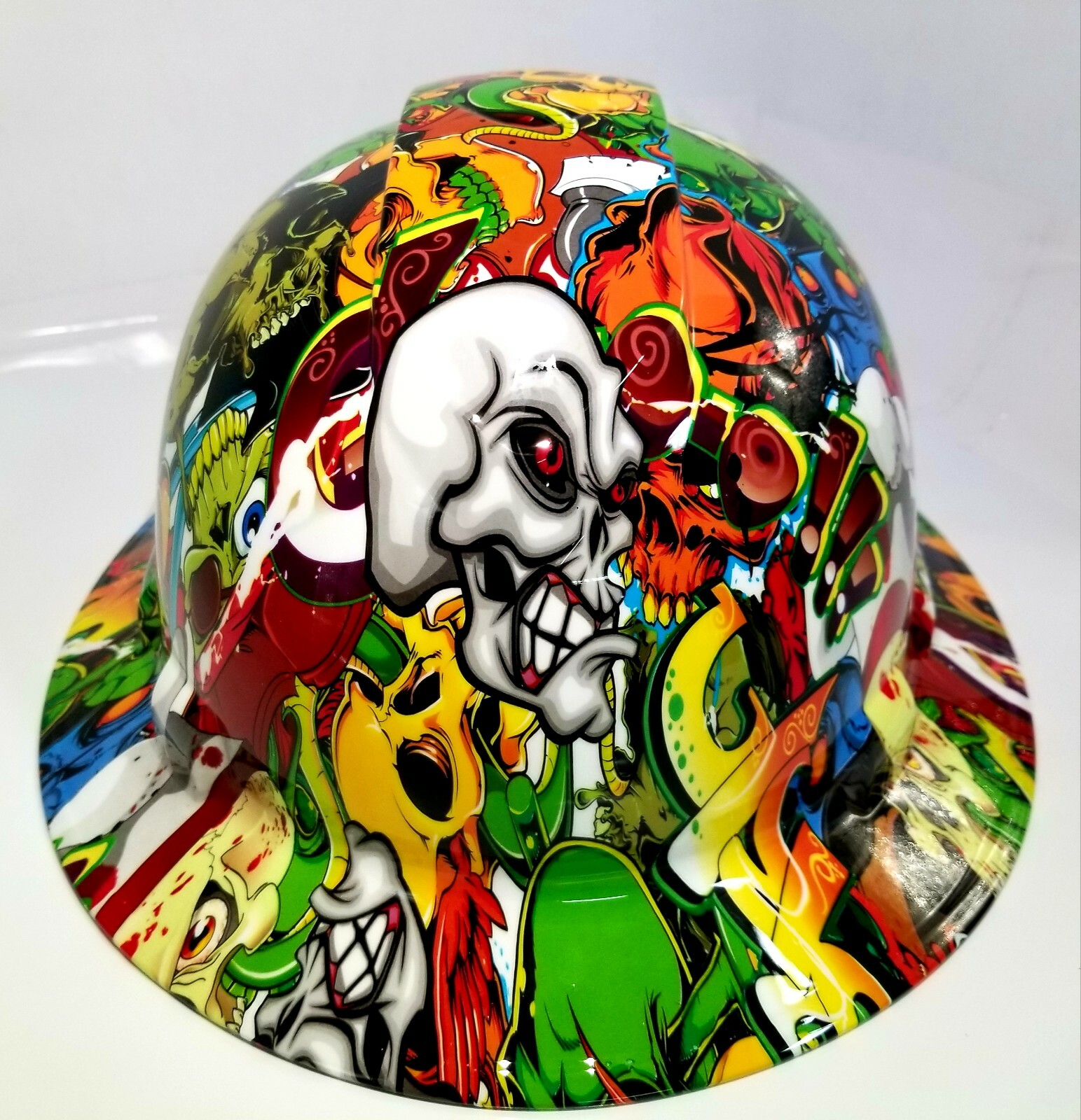 NEW FULL BRIM Hard Hat custom hydro dipped SKULL STICKER BOMB FANTASTIC COLORS