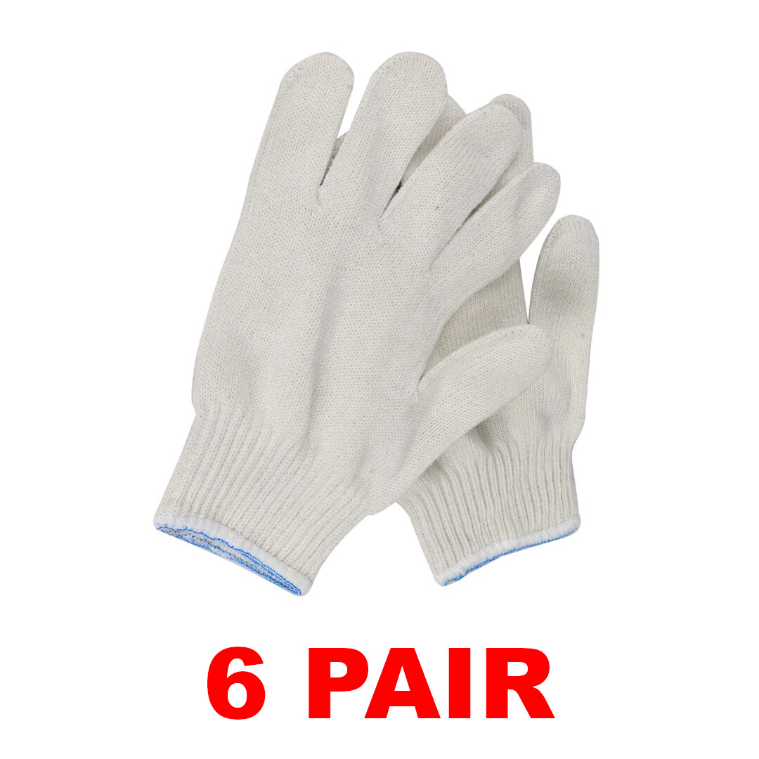 White Cotton Polyester Blend String Knit Work Gloves (6 PAIR) – Mens Large