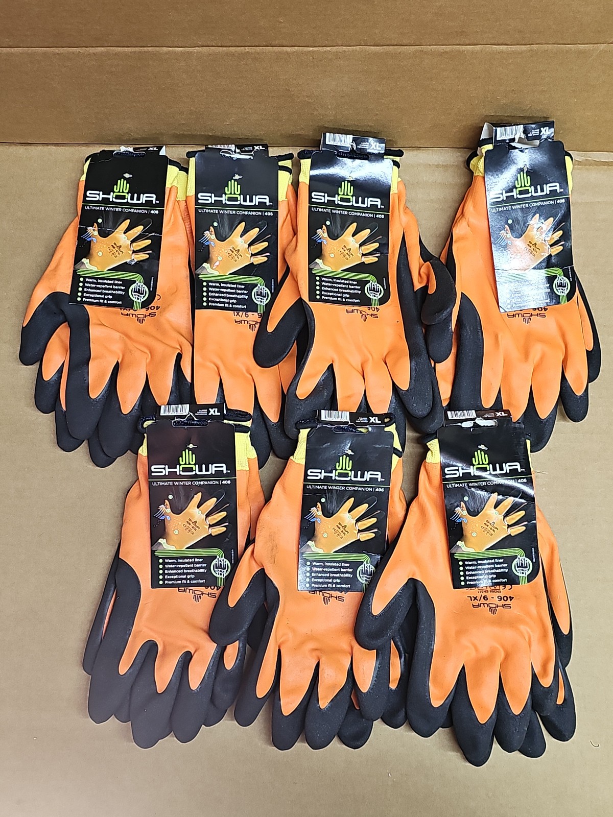 7 Pair Showa 406 Water Resistant Insulated Winter Work Gloves, Large