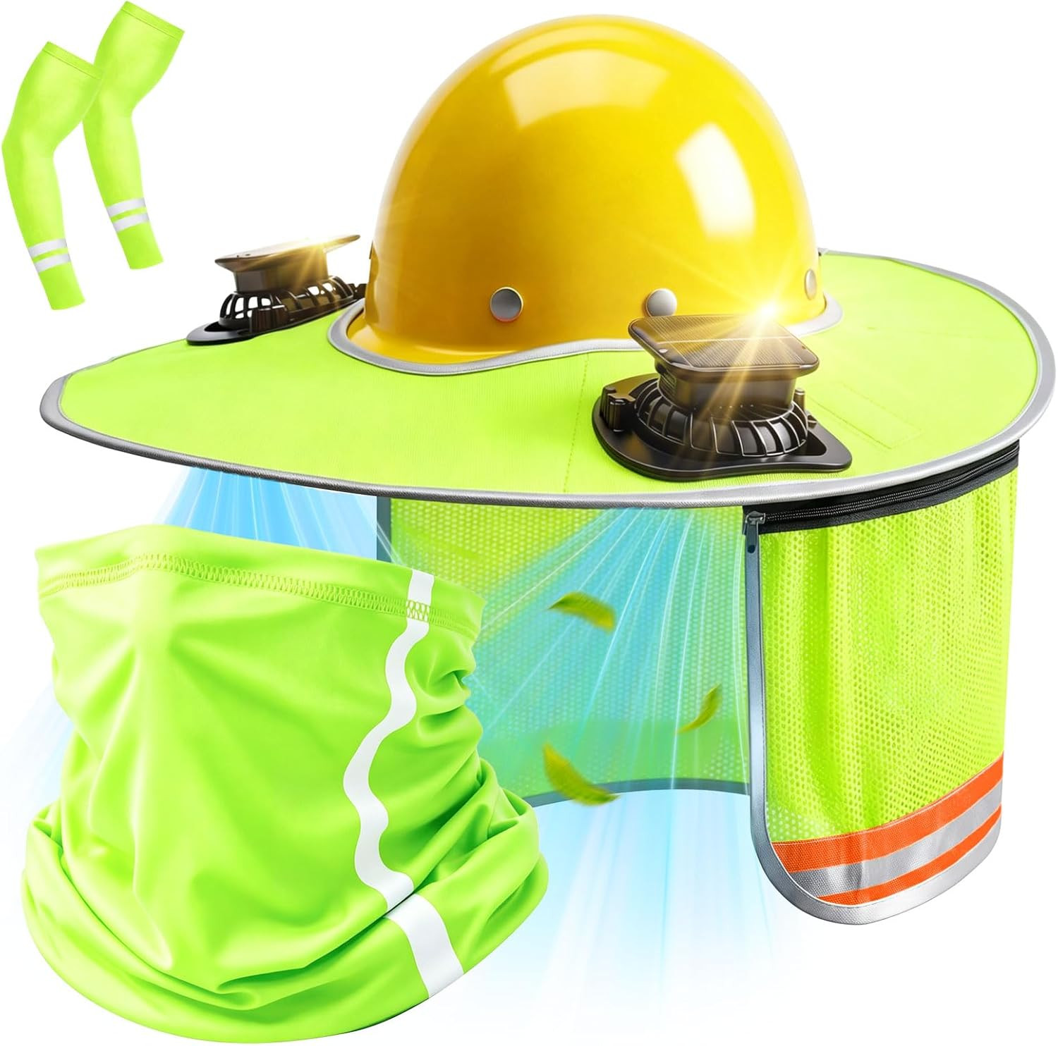 Hard Hat Sun Shade with Dual Solar Fans, Hard Hat Visor Sunshade Full Brim Set w