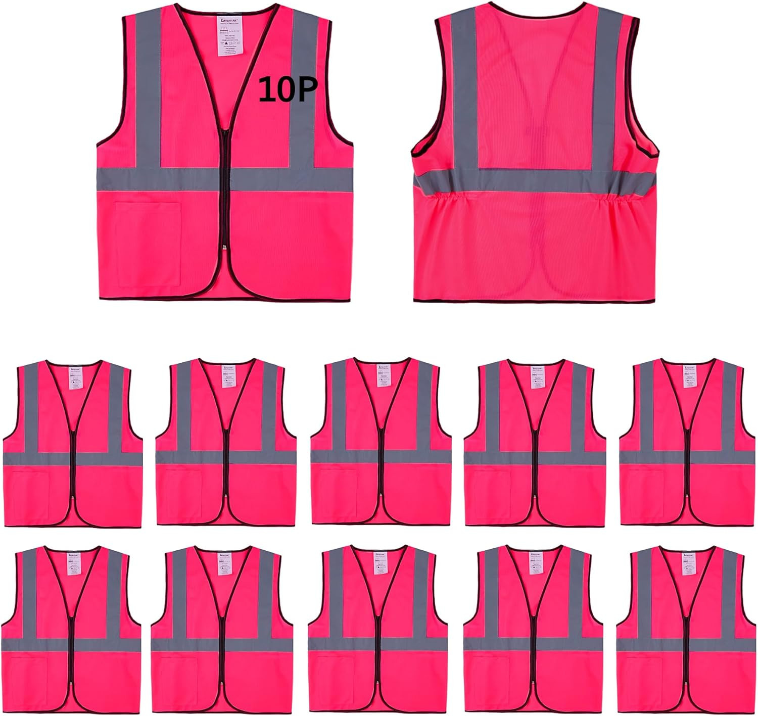 Pink Safety Vests 10 Pack – Reflective High Visibility Construction ANSI Class 2