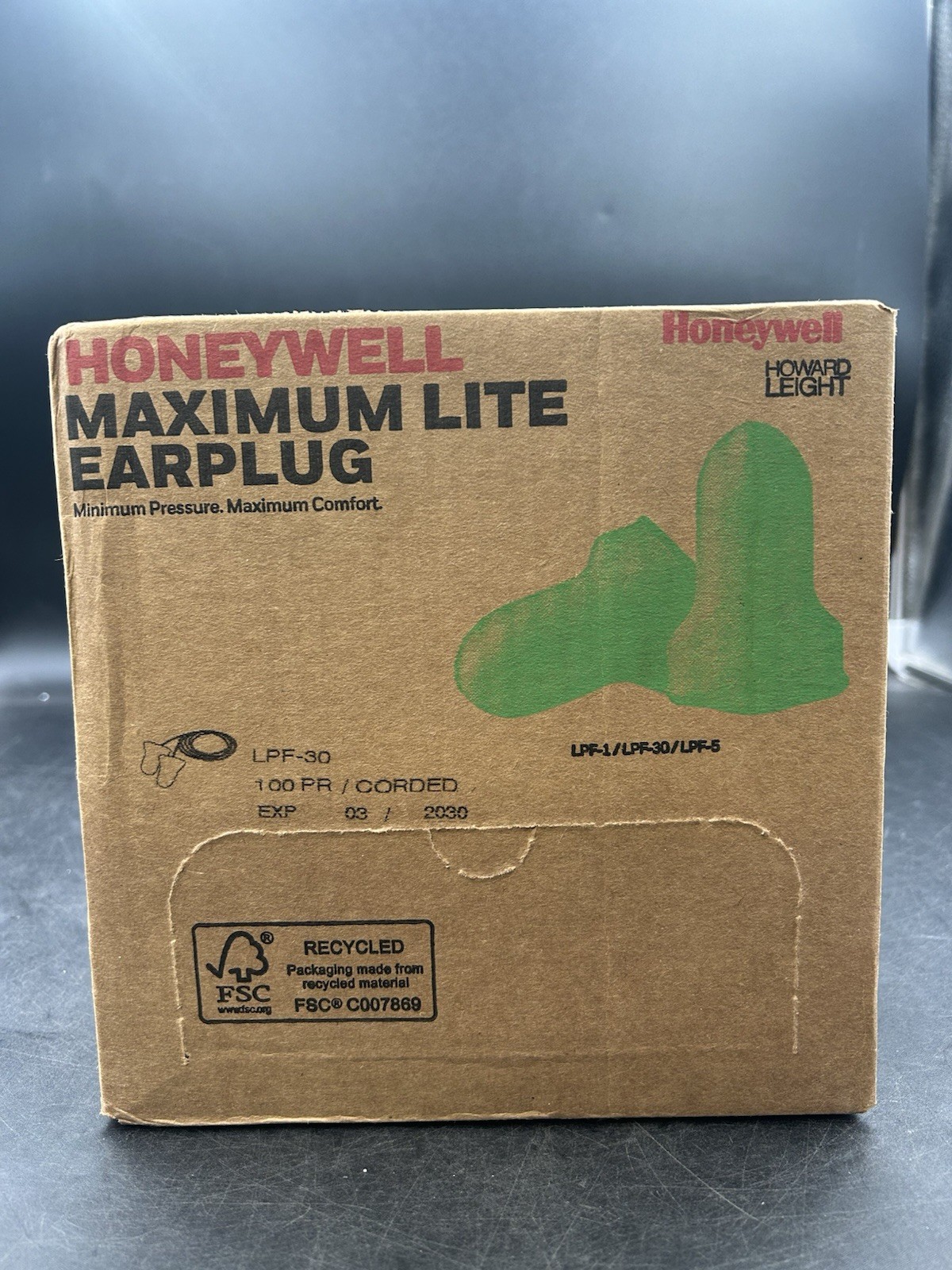 Honeywell Howard Leight LPF-30 Max Lite corded Earplugs Green 39 DB (100 PR)