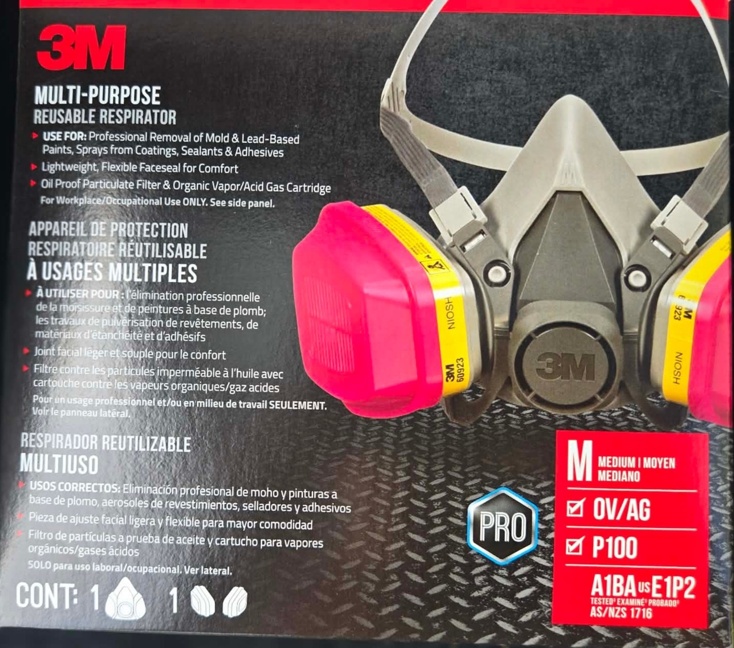 3M 62003 Medium Multi-Purpose Reusable Respirator OV/AG P100 Mask Kit grey NEW