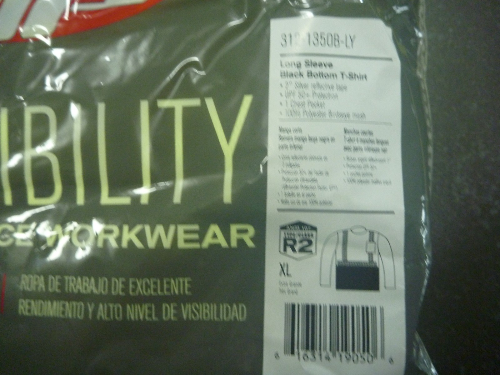 PIP 312-1350B-LY/X-Large Hi-Vis Black Bottom Long Sleeve T-Shirt
