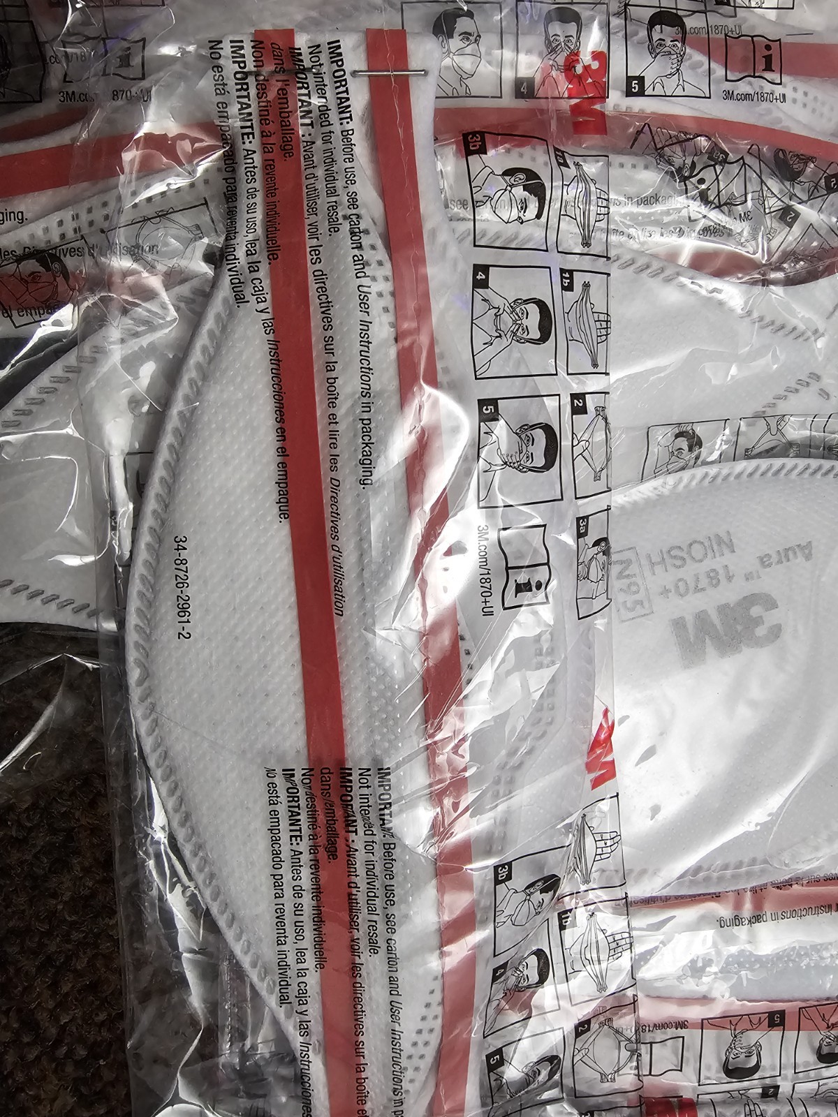3M Aura™ 1870+ N95 Mask [NIOSH PPE Particulate Respirator 25piezas por 15dolare