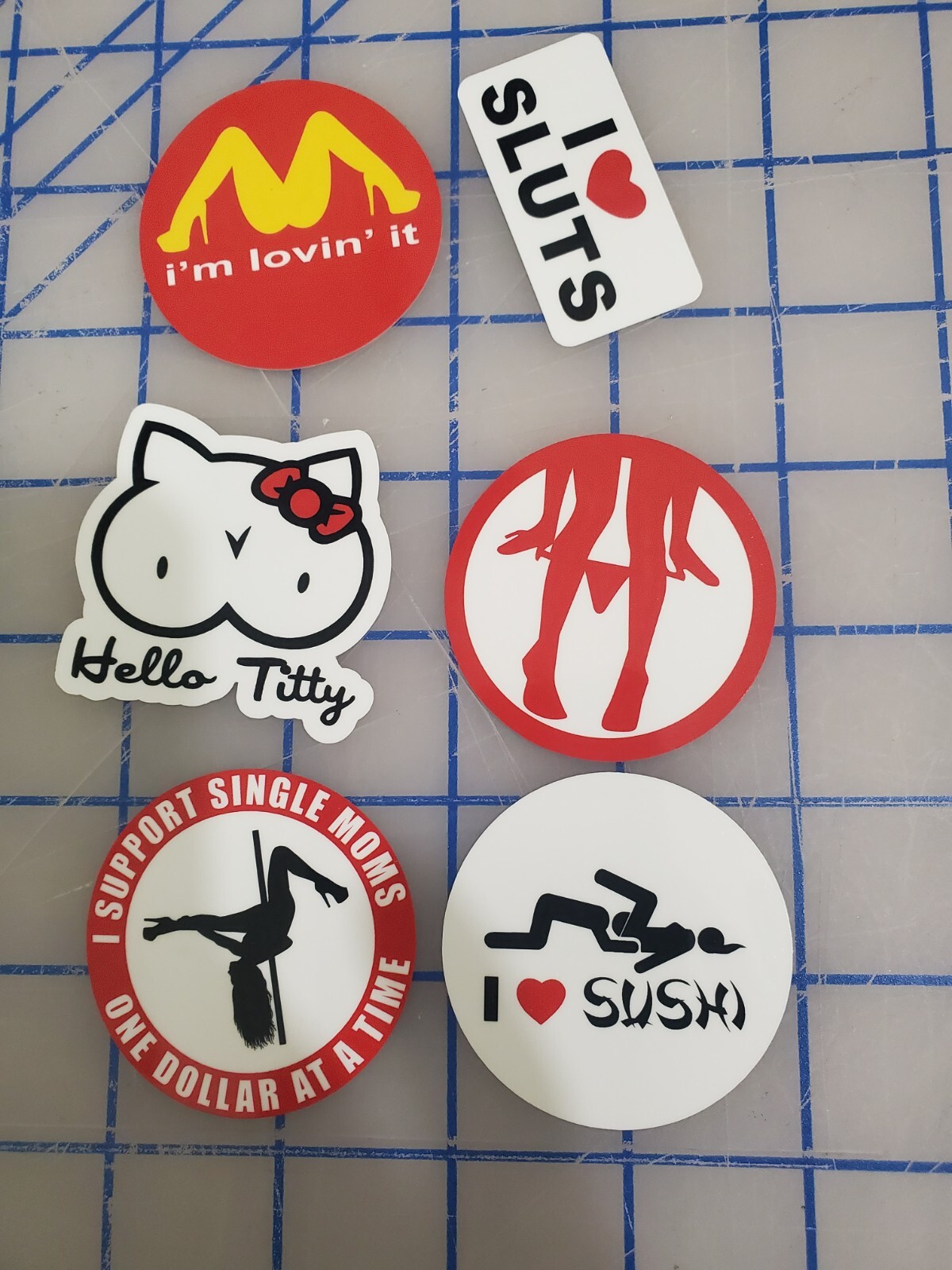 Funny Hard Hat Bundle 6 pcs Adult Humor Tool Lunch Box Prank Joke Gag Stickers
