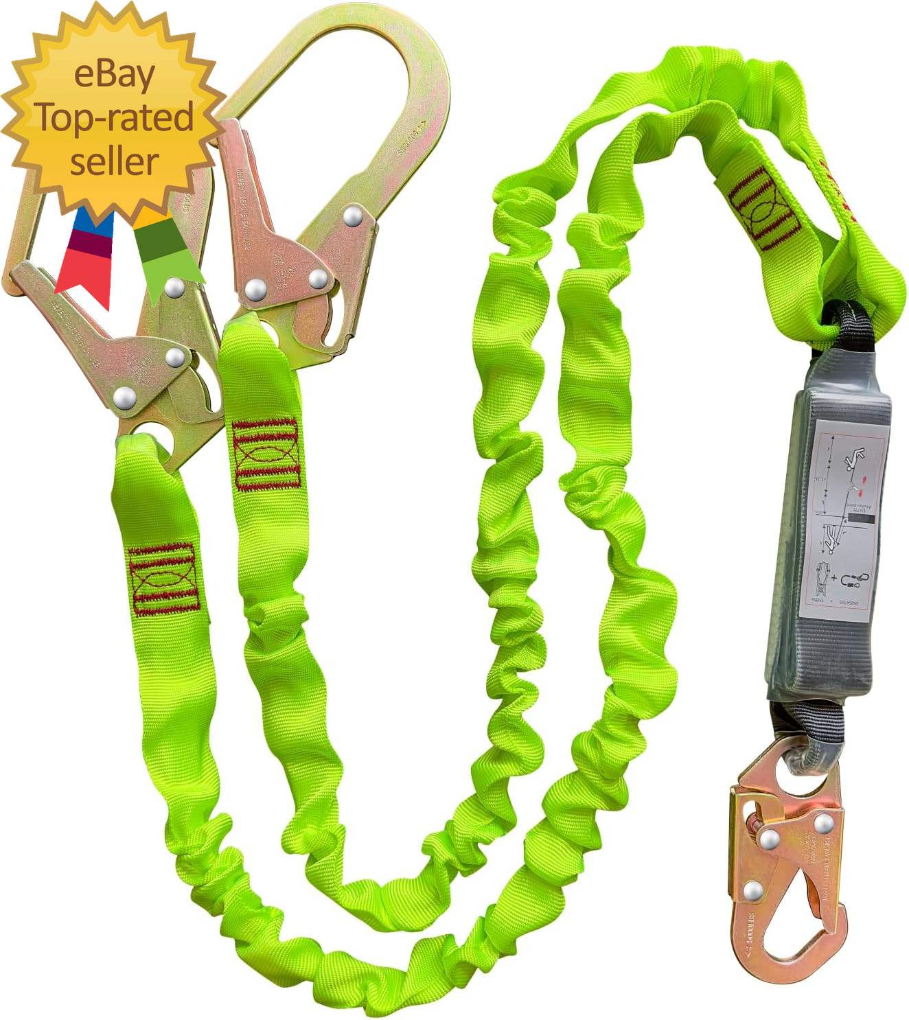 6FT Double Leg Internal Shock Absorbing Safety Fall Protection Lanyar