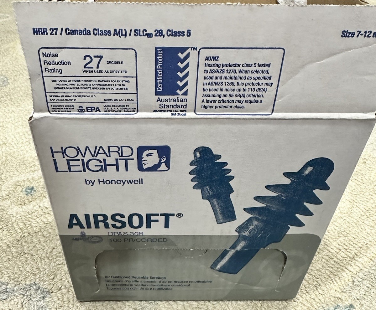 HOWARD LEIGHT DPAS-30W AIRSOFT REUSABLE CORDED EAR PLUGS NRR 27 (100 PAIR BOX)