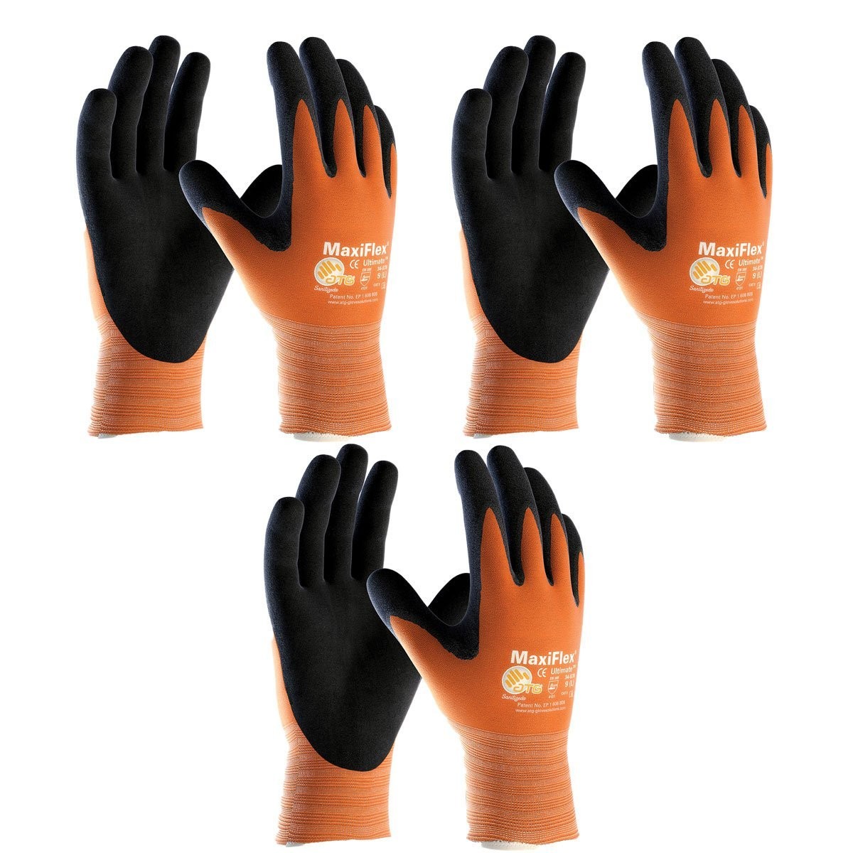 PIP 3 Pack MaxiFlex Ultimate Hi-Vis Orange Work Gloves 34-8014 Sizes Small-X-…
