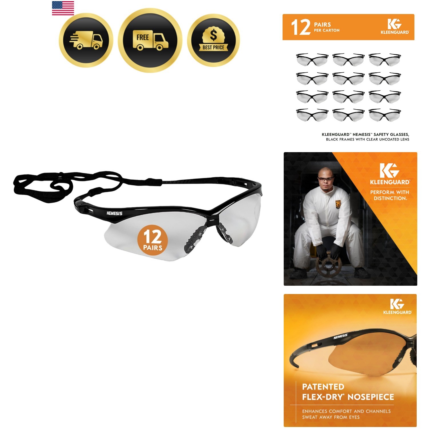 V30 Nemesis Safety Glasses , Clear Lenses, Black Frame, Unisex Eyewear for Me…