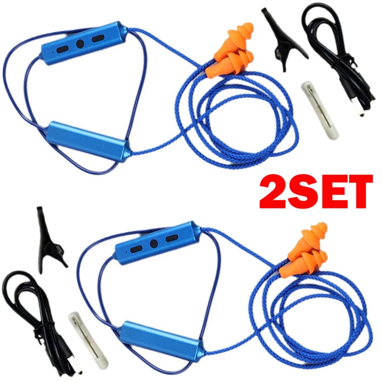 Durable 2-Set Blue Bluetooth Earplugs for Hearing Protection Noisy Environment