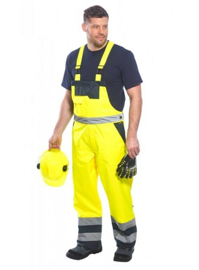 Portwest S489 High Visibility XLarge Mens Contrast Bib&brace Lined Yellow Navy