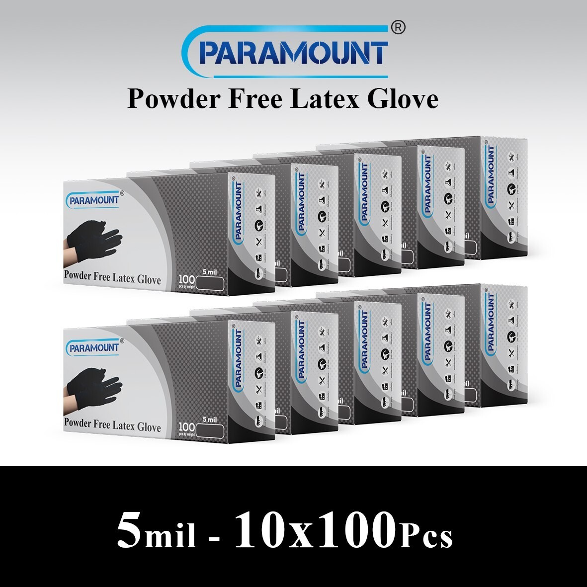 1000 PCS BLACK LATEX TATOO GLOVES POWDER FREE 5 MIL X-LARGE SIZE