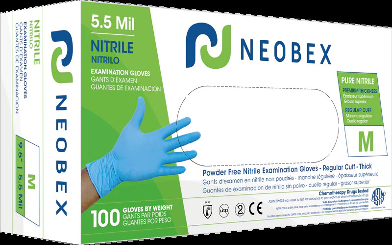 BLUE NITRILE GLOVES INDUSTRIAL, LATEX & POWDER FREE, 5MIL, Case of 10boxes