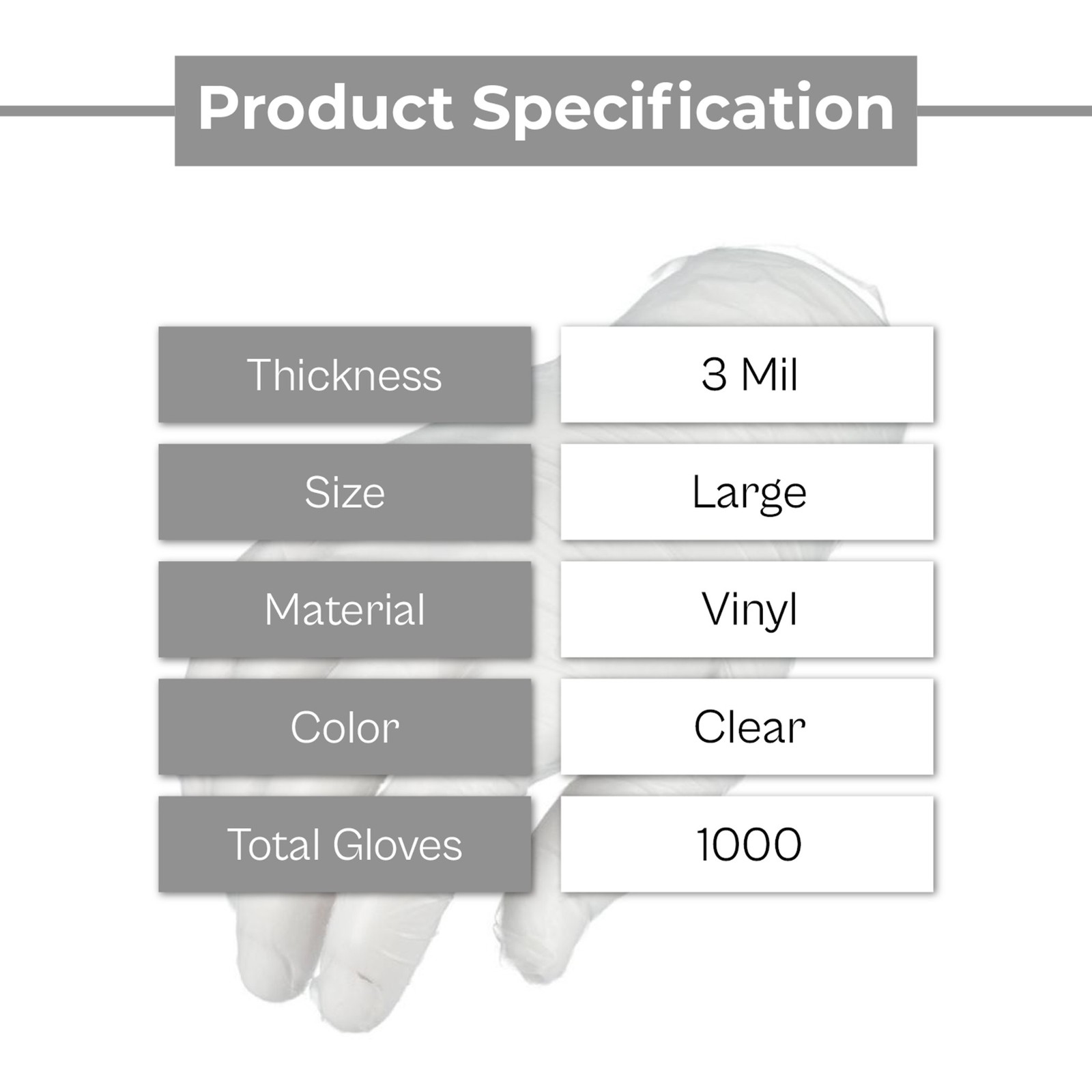 Latex Powder Free Vinyl Non Exam Disposable Gloves 3 Mil Large Clear, 1000 Pcs