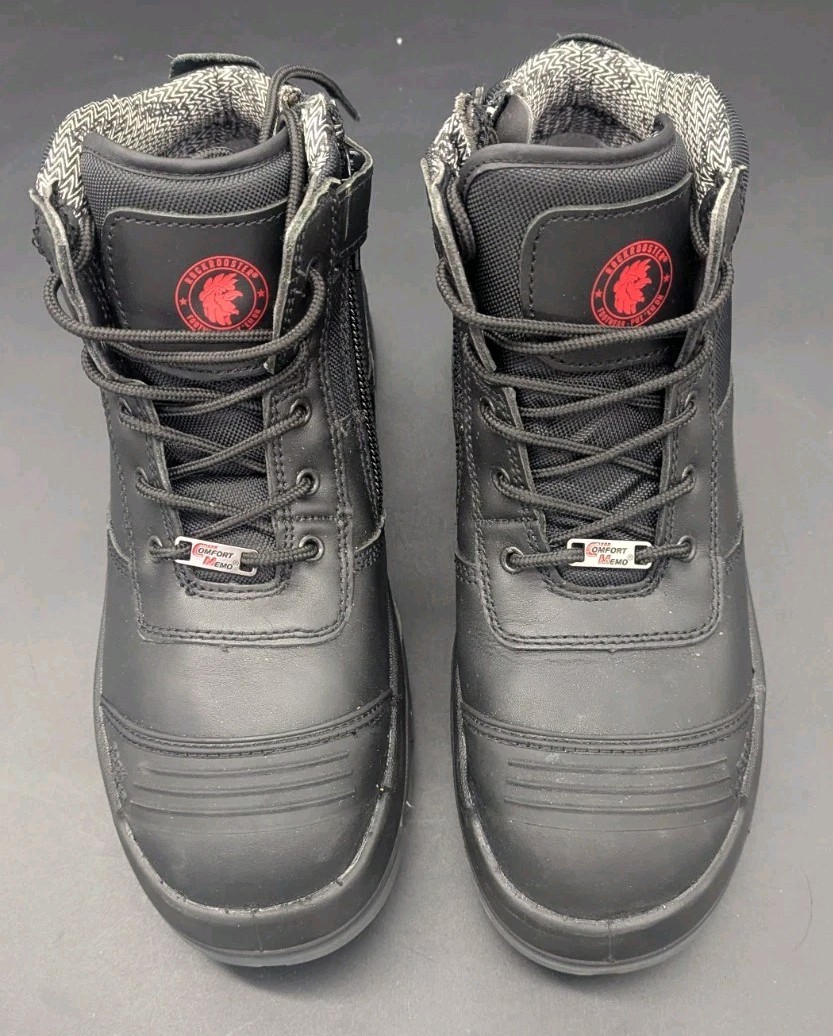 ROCKROOSTER Mens Black Work Boots, Steel Toe Side Zip Size 13 – NO INSOLES READ!