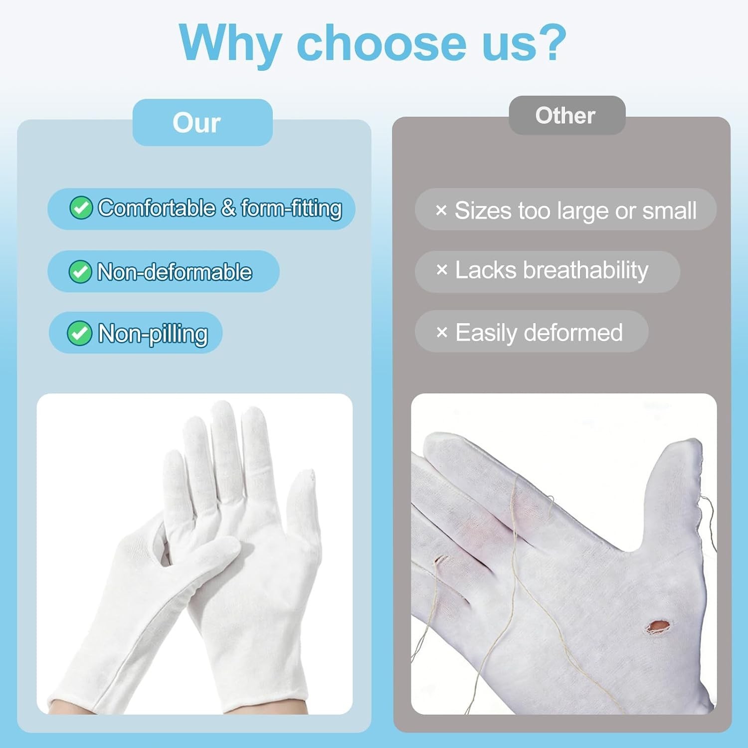 12-Pack White Cotton Gloves For Dry Hands Sleeping Eczema Care And Night-Time L