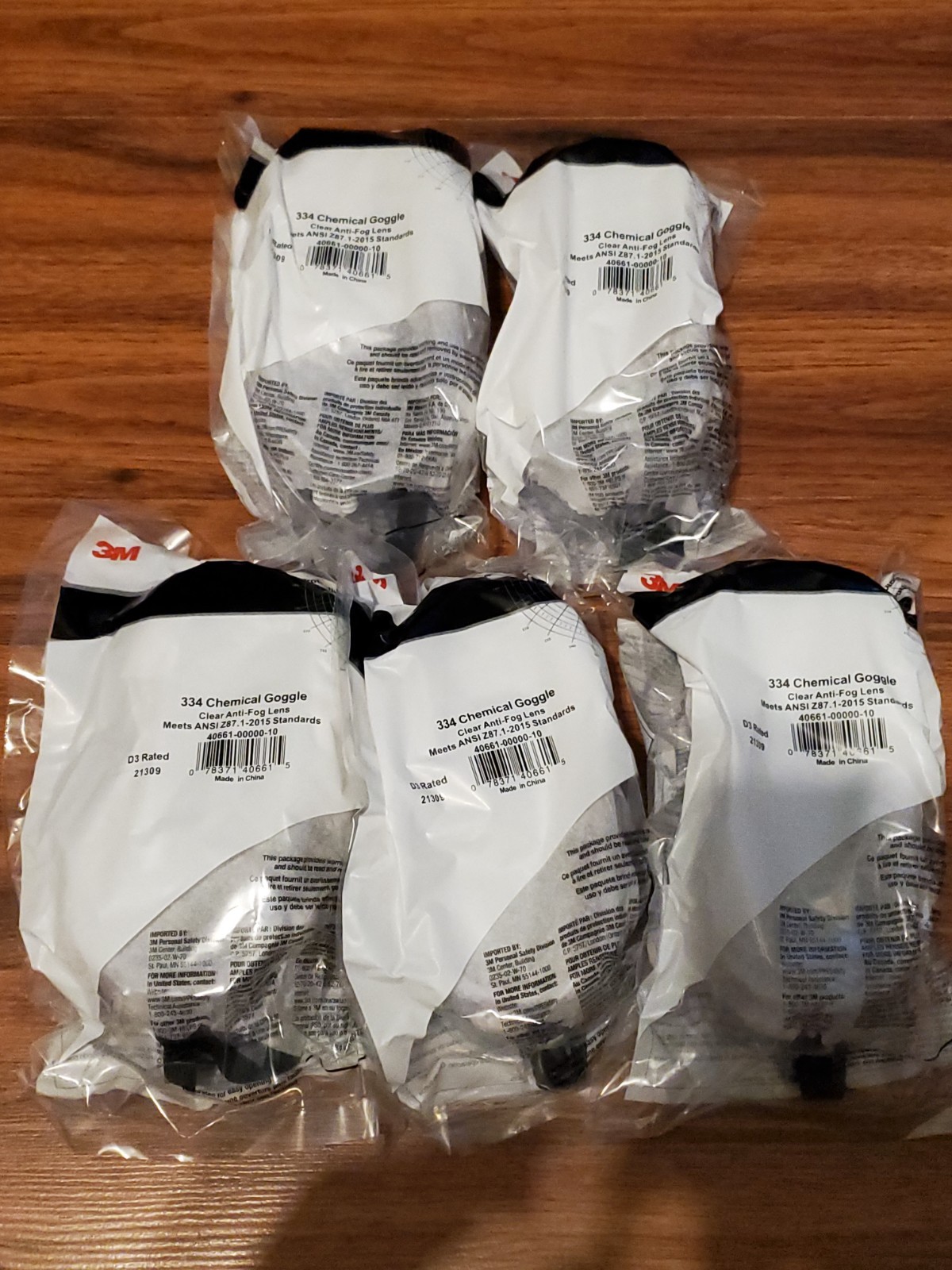 Lot of 5 3M Chemical Goggle 334 Protecive Eyeware Clear Anti Fog Lens