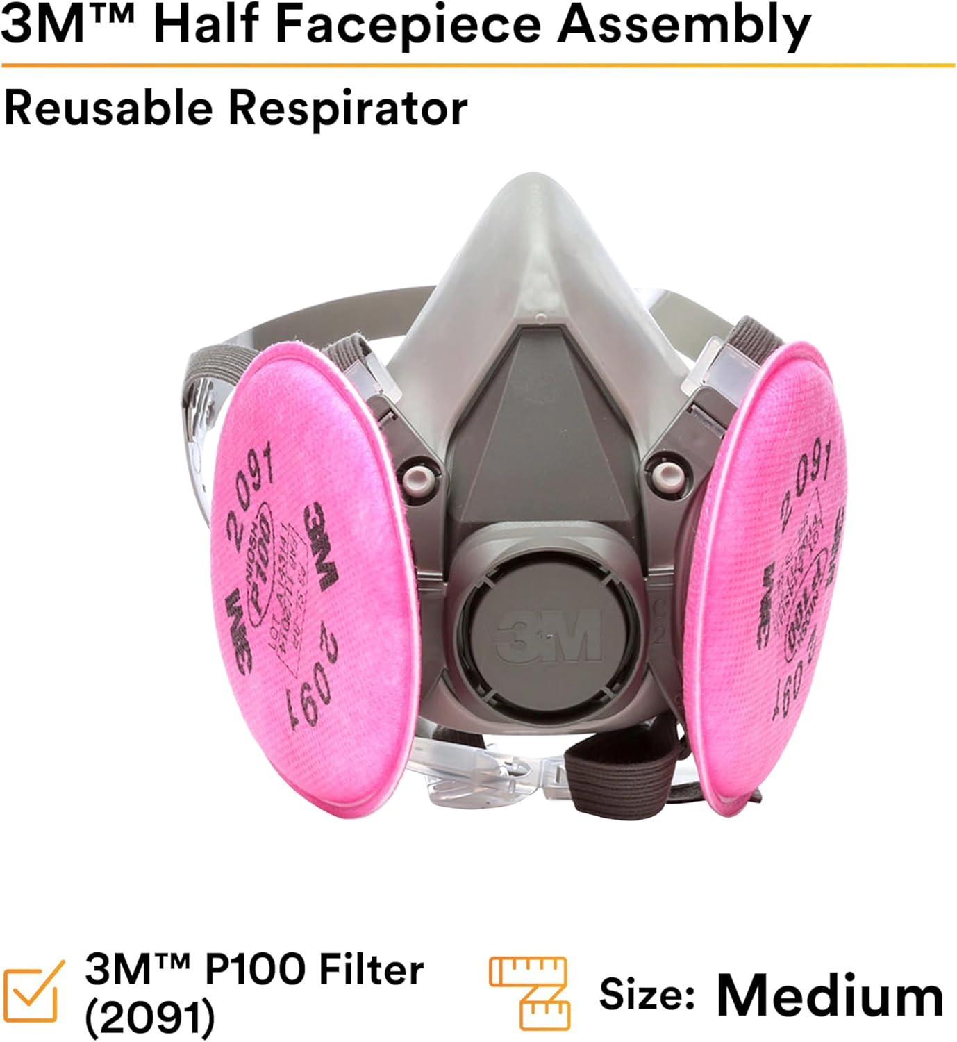 3M Half Facepiece Reusable Respirator Assembly Kit 6291, Size Medium, P100, Ligh