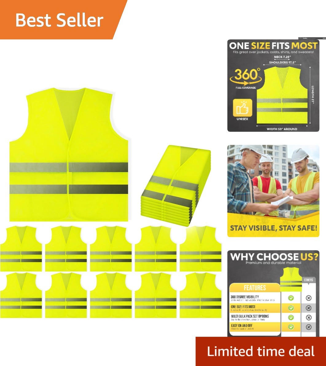 10 Pack of High Visibility Safety Vests – Perfect for Teams and Volunteer Events
