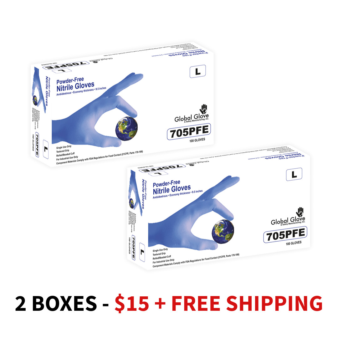 2 Boxes Nitrile, Powder-Free, Blue, 3.5 Mil Gloves 100 gloves per Box Size M
