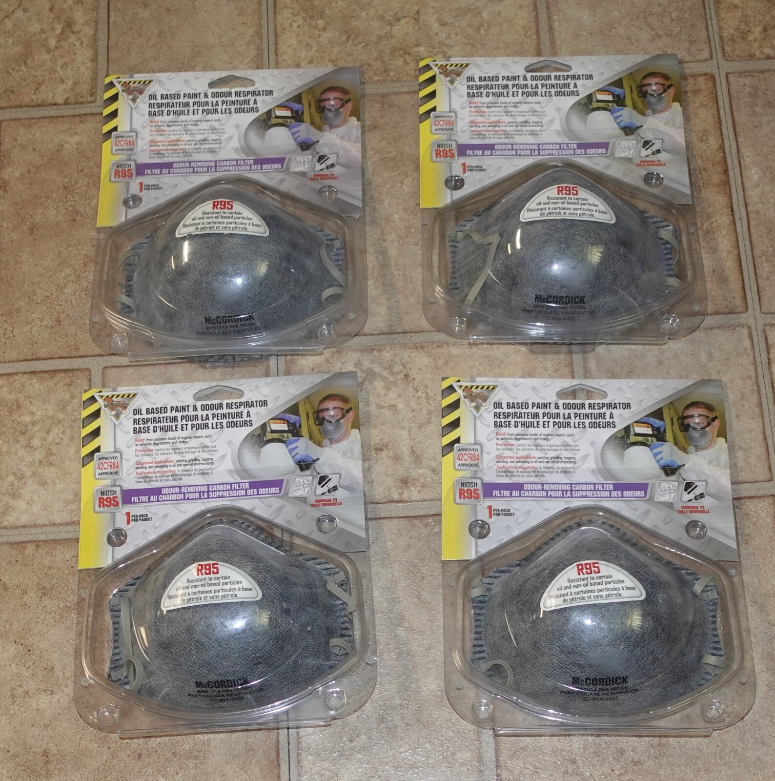 4 LOT MCCORDICK SAFETY R95 ODOR LATEX PAINT RESPIRATOR CARBON FILTER