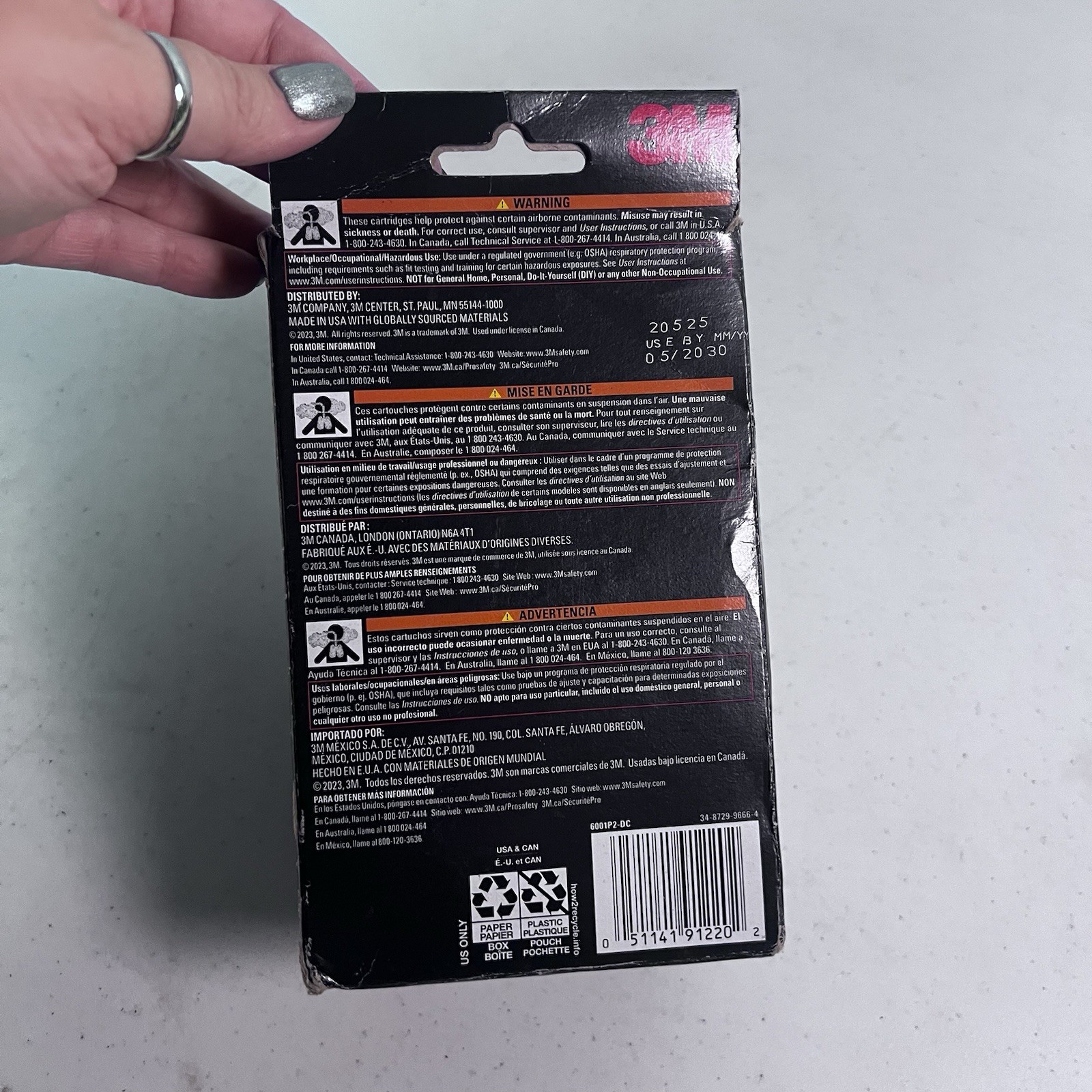 3M Performance Cartridge Organic Vapor, 6001P2-DC, 2 pair/pack