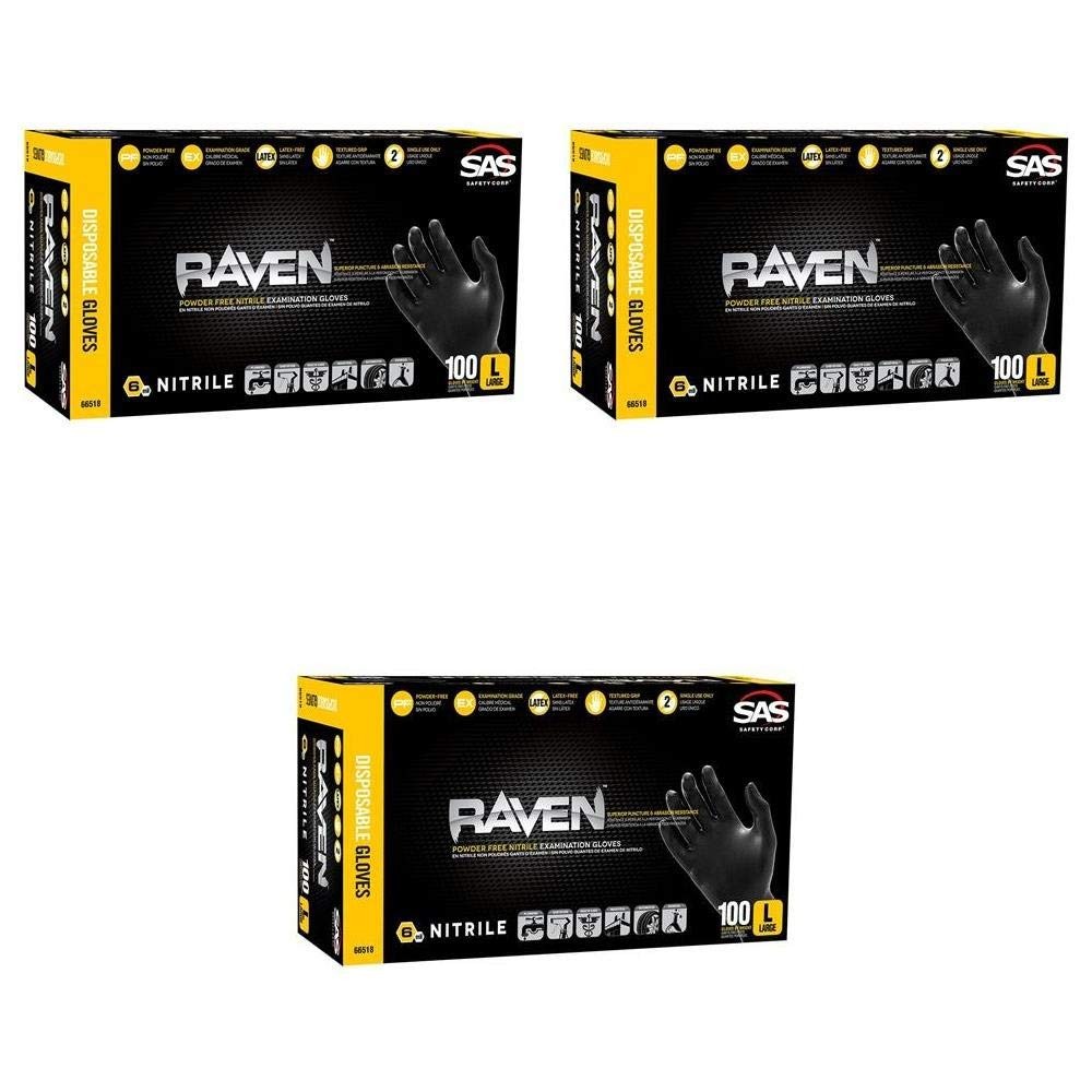 SAS Safety 66517 Raven Nitrile Gloves Medium 6mil Black Pack of 3 (300)