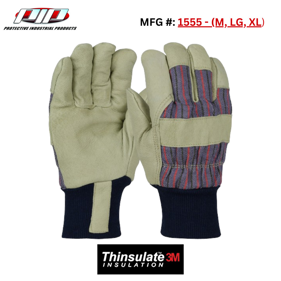 Pigskin Leather Palm Gloves Thermal Lined W/ Black Knit Wrist – PIP #1555 M,L,XL
