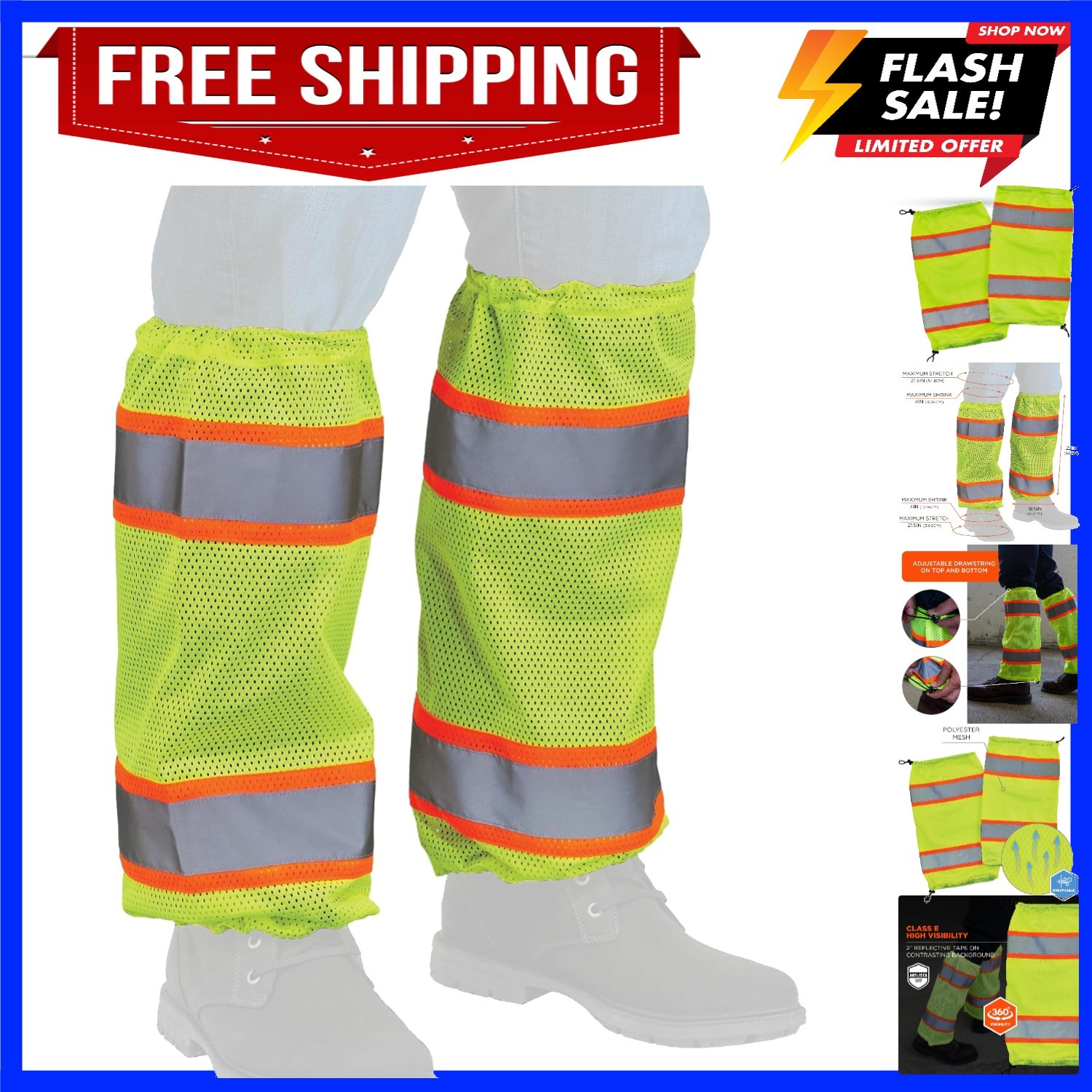 Unisex Glowear Hi-vis Two-tone Mesh Leg Gaiters – Class E