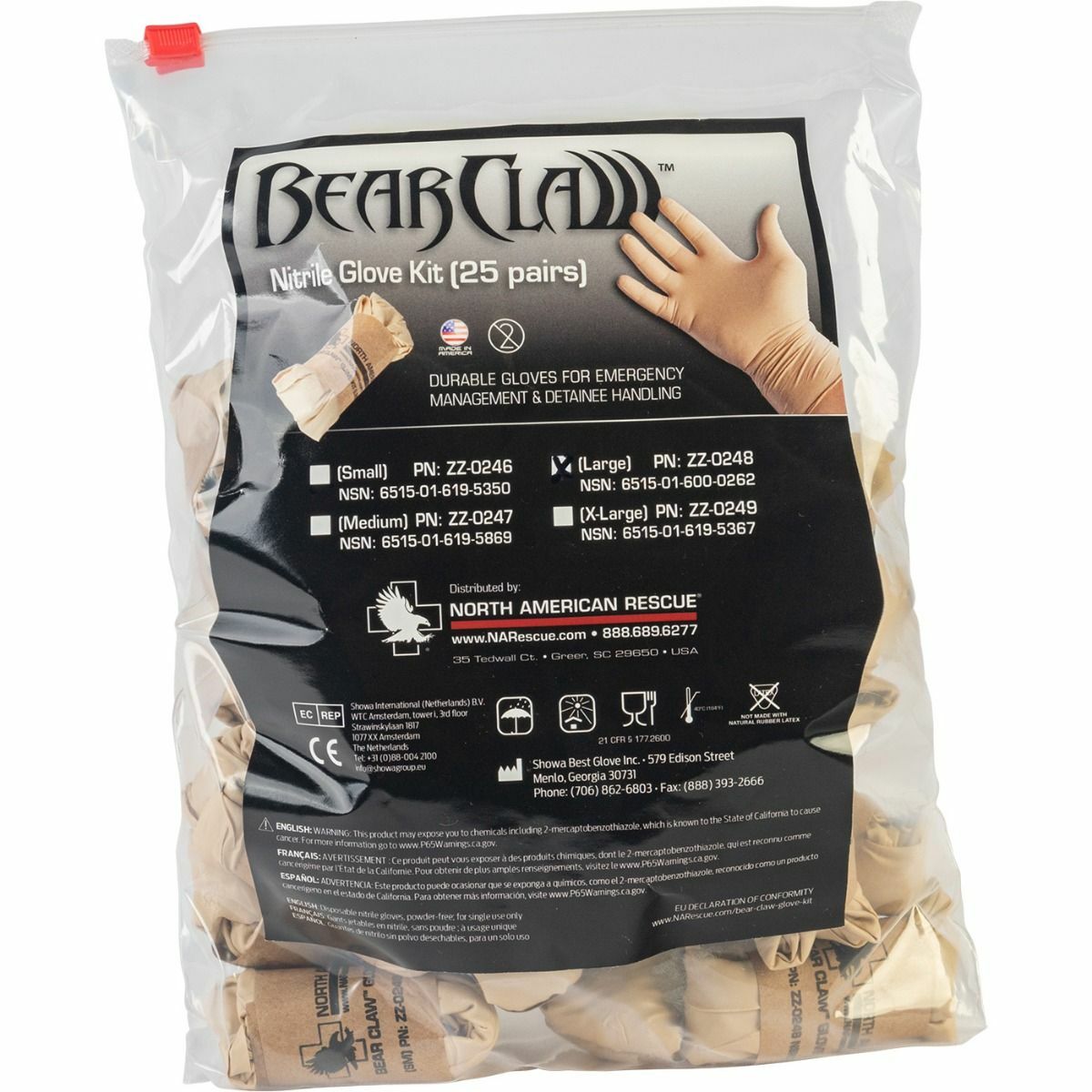 North American Rescue Bear Claw Tan Pre-Rolled Nitrile Gloves – 25 Pack
