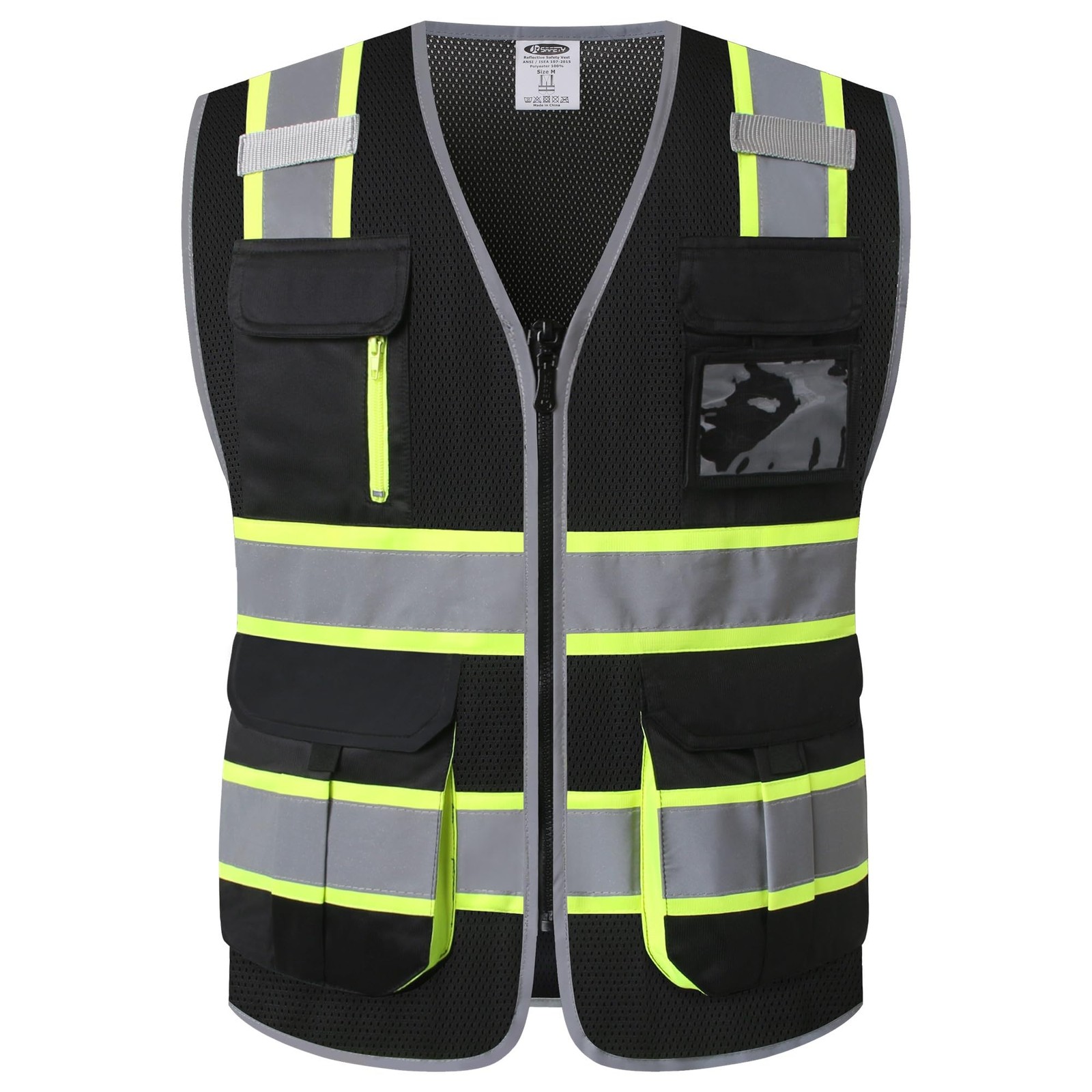Safety Vest for Men Women Hi Vis Reflective Tapes JK140 Black L
