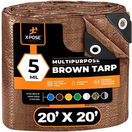 XPOSE SAFETY BRT-2020-X Tarp, 20 ft x 20 ft, 5 mil, Brown, Polyethylene