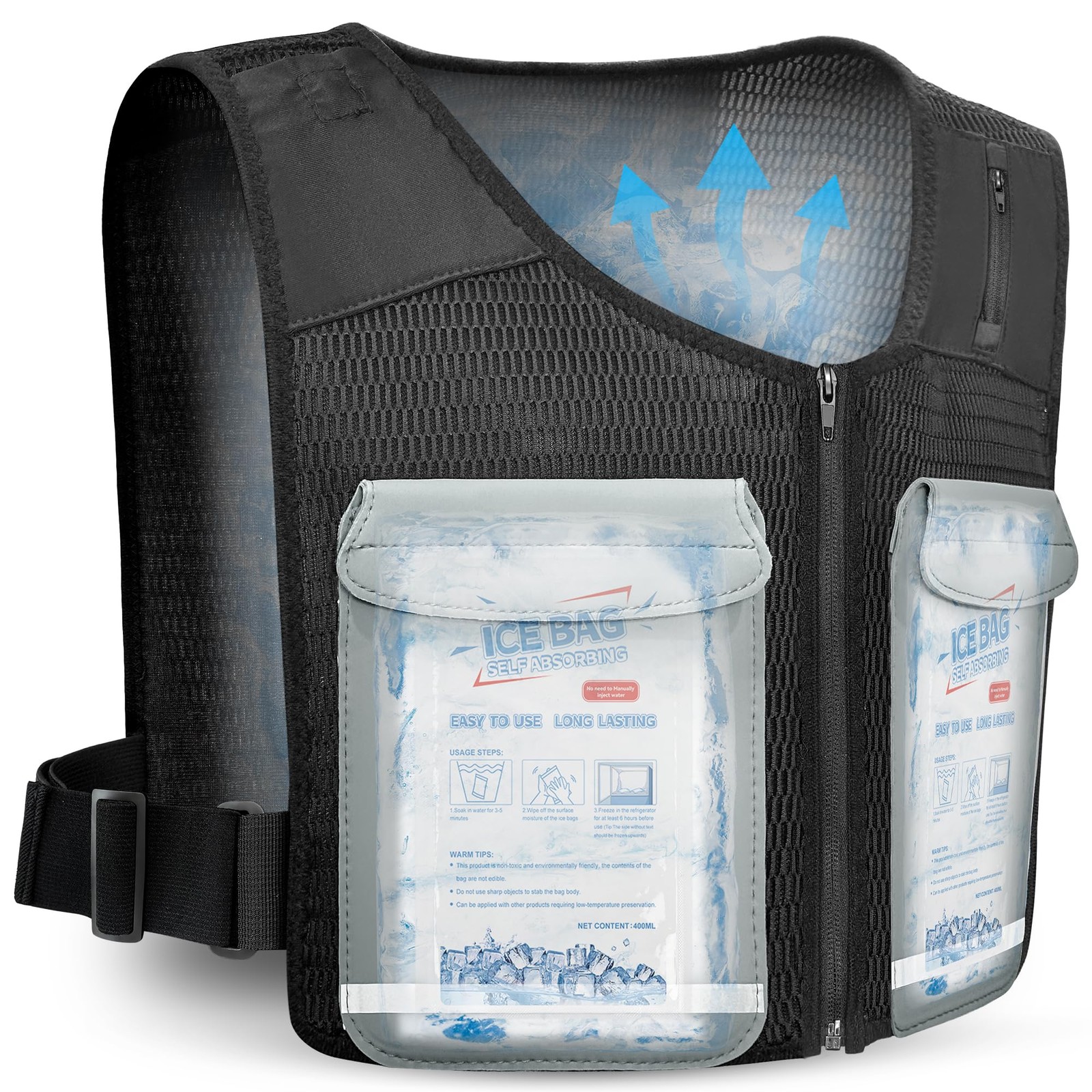 Ice Cooling Vest Men Women 15 Ice Packs Reflective Adjustable Jacket Summer Outd