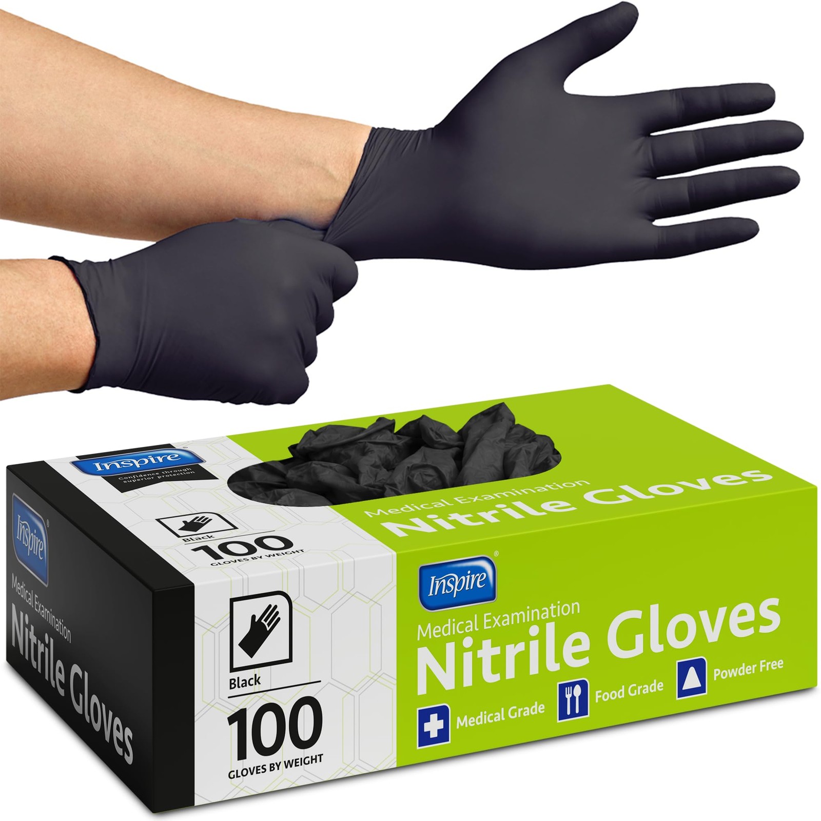 Inspire Black Nitrile Disposable Gloves 100PK Safety Medical Cleaning Medium