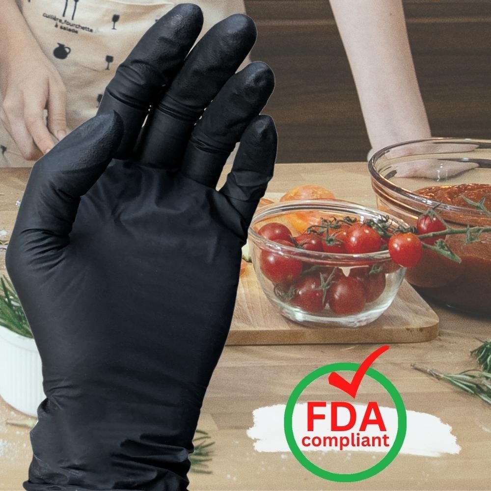 36000 Pieces Finger Textured Black Nitrile Powder Free Gloves Medium 5 Mil