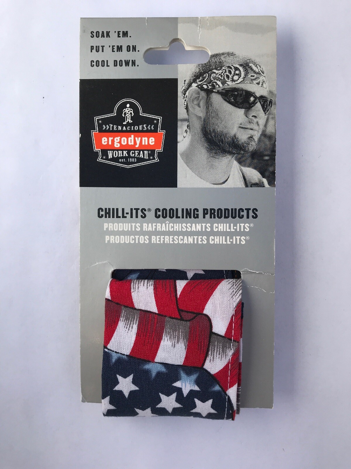 Ergodyne Chill-Its Stars & Stripes Cooling Towel Bandana Hook Loop Closure