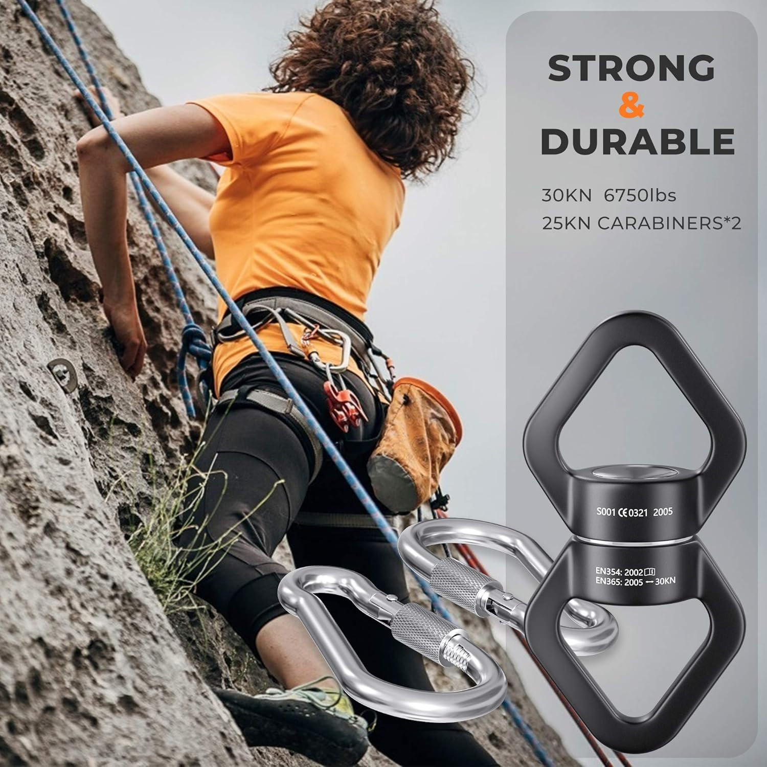 Swing Swivel, YARKOR Safety Rotational Device Hanging Accessory, 30KN 360° Rotat