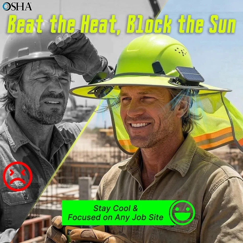 1 Set Full Brim Hard Hat Sun Shade with Solar Fans & Neck Sunshade Cover, Hard H