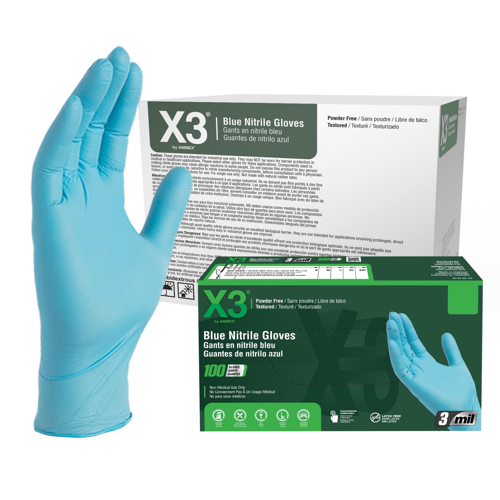 Blue Nitrile Disposable Industrial Gloves 3 Mil, Latex/-Free Food-Safe, Non-S…