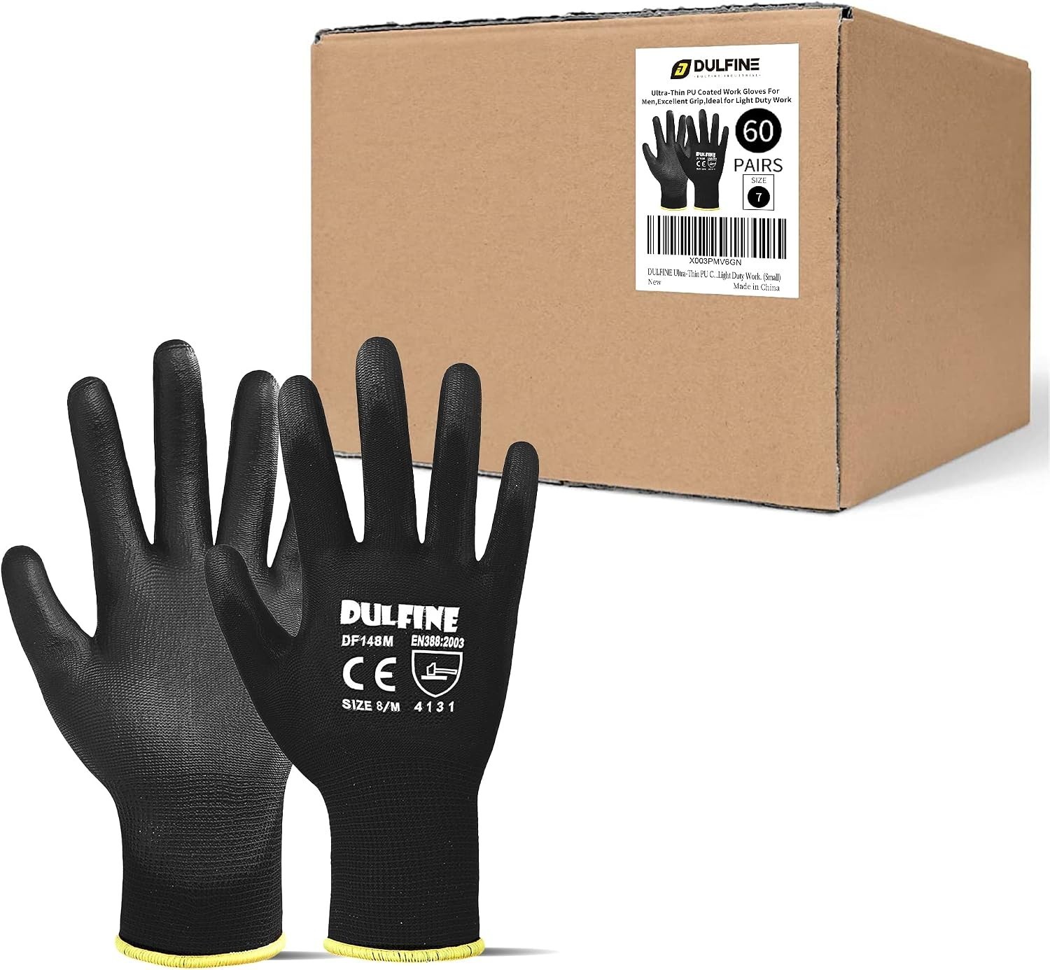 Lightweight Black Polyurethane Coated Gloves – 60 Pairs, XXL