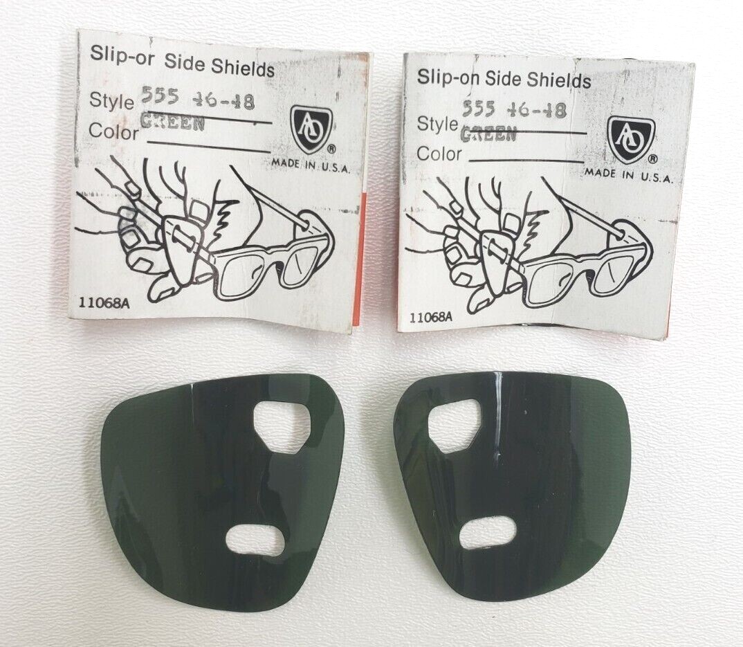 2- American Optical Sure Guard Slip On Safety Glasses Side Shields GREEN Plastic