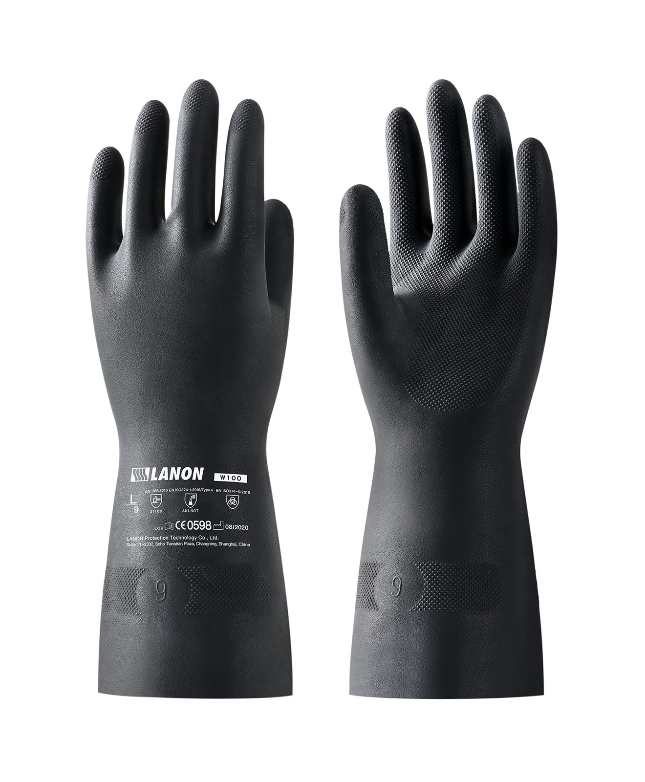 LANON Rubber Chemical Resistant Gloves, Reusable X-Large (Pack of 1), Black
