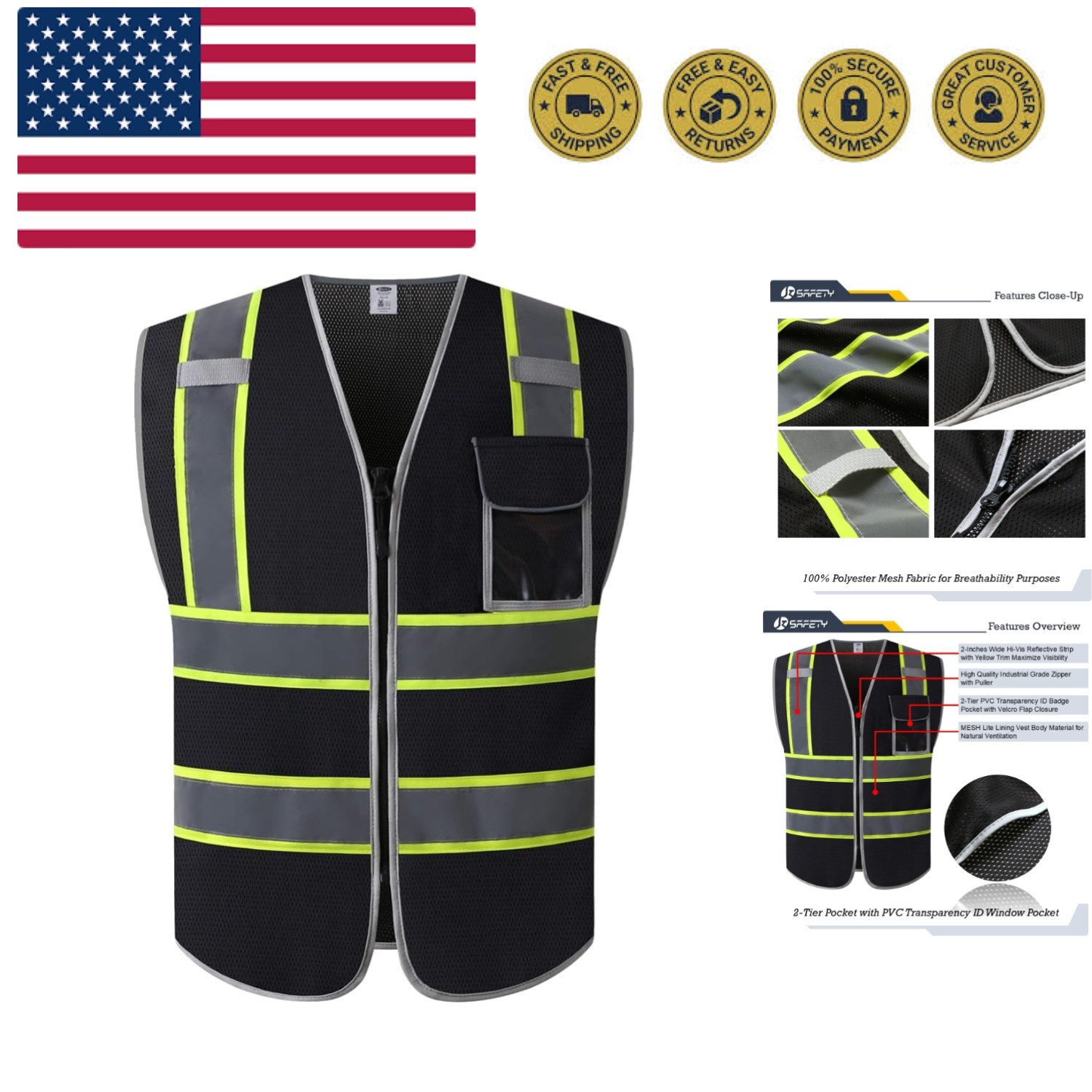 Hi-Vis Multiple Pockets Lite MESH Lining Meets ANSI/ISEA Standards