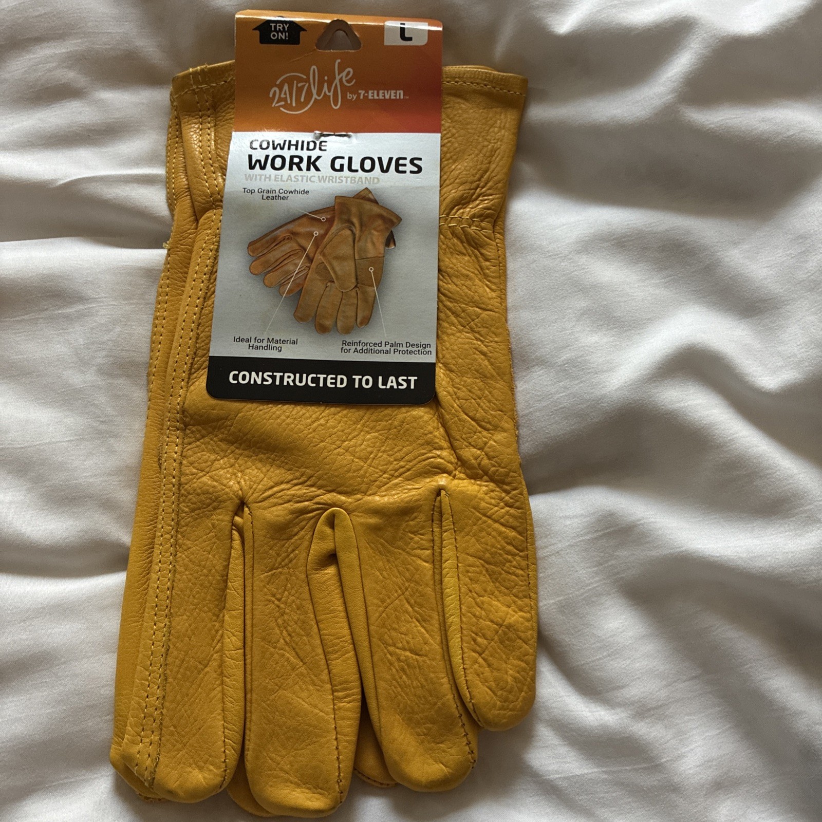 24/7 Life 100% Cowhide Work Gloves for Construction/Gardening/Truck Driving XL