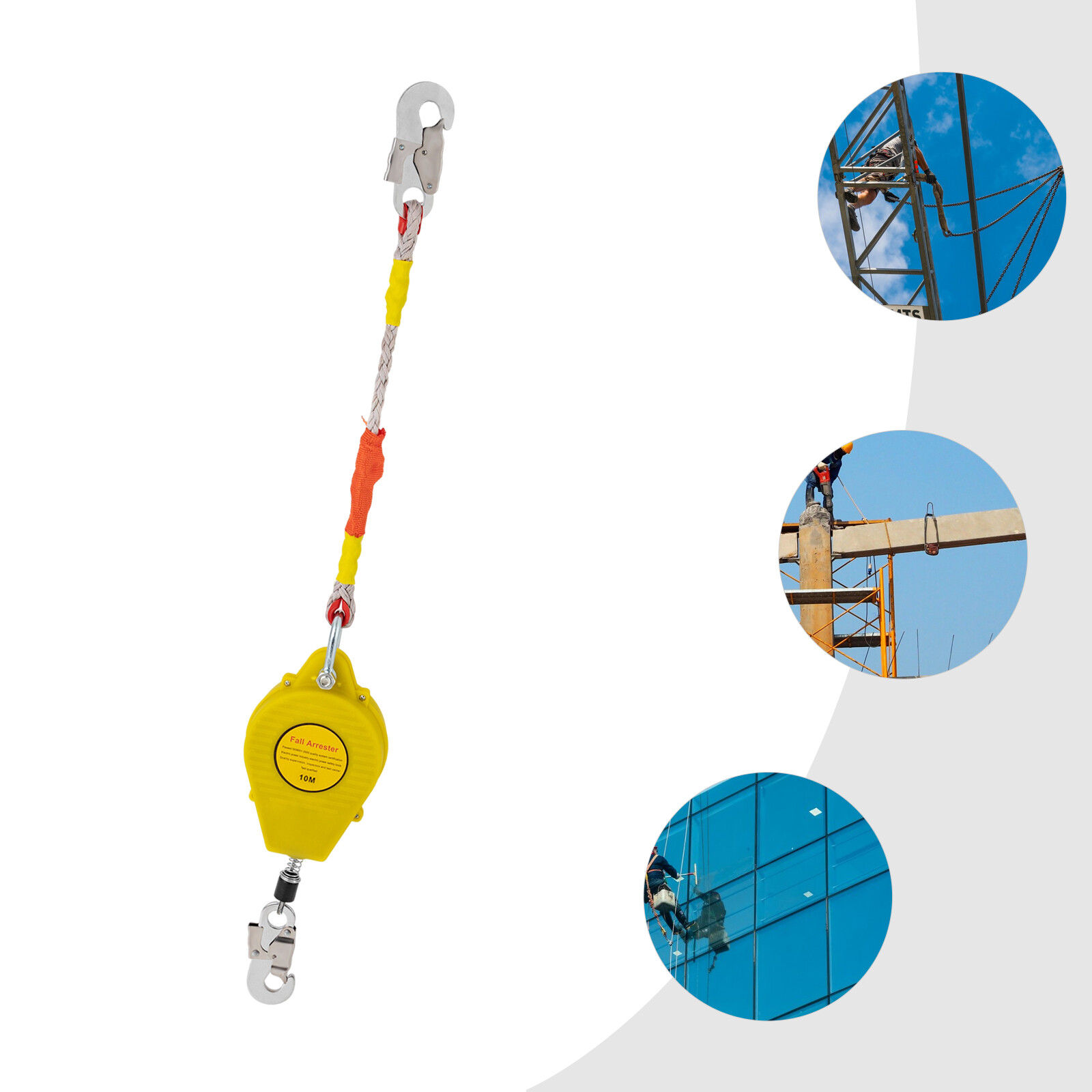 10m Self-Retracting Lifeline Fall Arrester 32ft Yellow With Locking Snap Hook