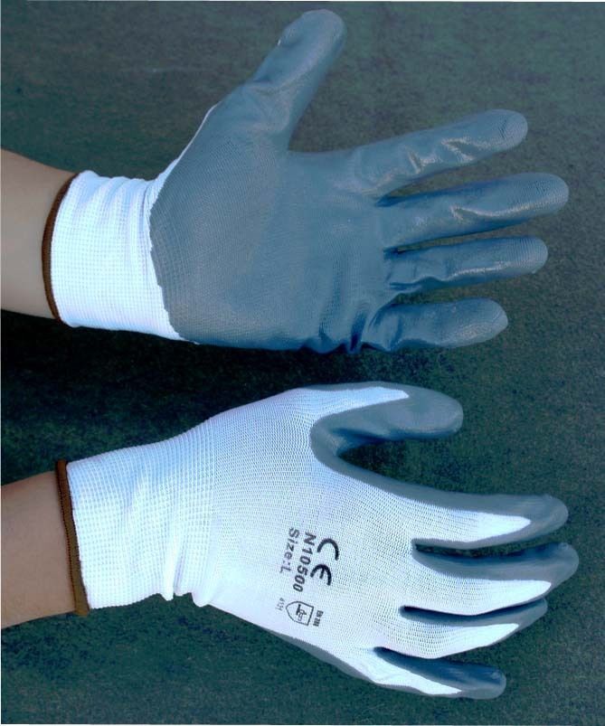 36 Pairs White Nylon Work Gloves w/ Gray Nitrile Palm Finger Coating S, M, L, XL