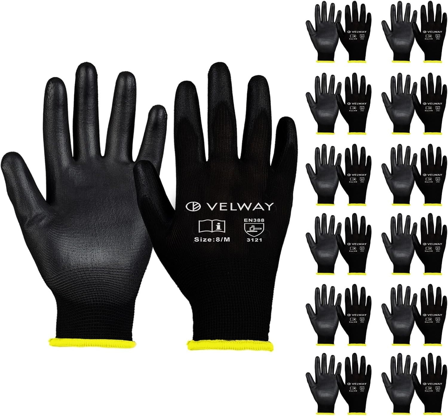 Guantes de trabajo ultrafinos con revestimiento de poliuretano, 12 pares, excele