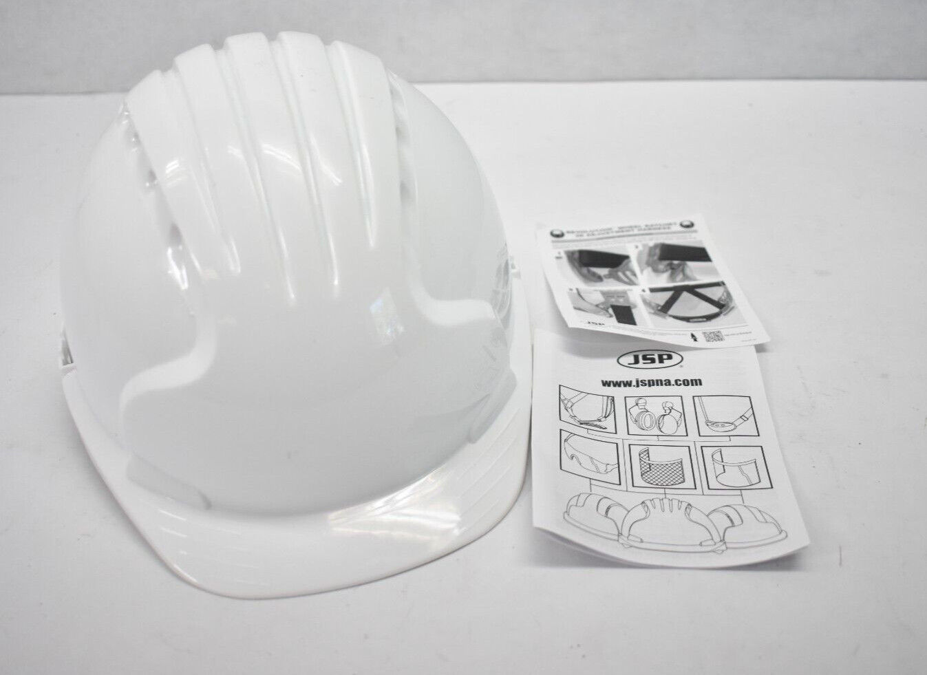 JSP Revolution Wheel Ratchet Hard Hat w 3D adjustment Harness White Helmet